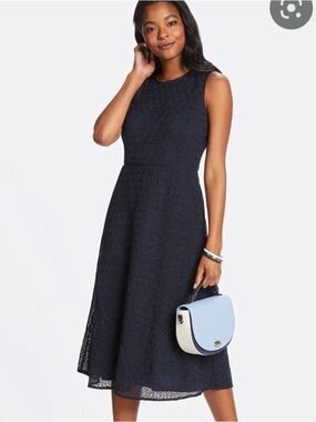 DRAPER JAMES NWT Navy Sleeveless Eyelet Heart Midi Dress Size 8